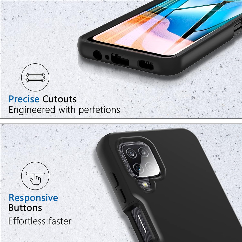 Husă BESINPO pentru Samsung Galaxy A12 și M12, 6.5 inch, Protecție 360° din Silicon cu Ecran Integrat, Negru [4]