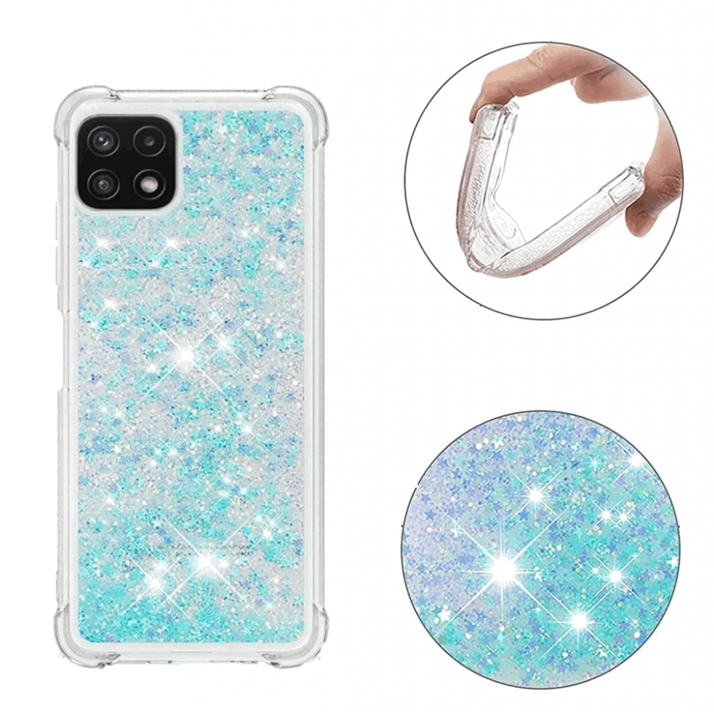 Husă compatibilă cu Samsung Galaxy A22 5G, HOUSON, husă din silicon cu nisip, lichid cu sclipici albastru transparent [4]