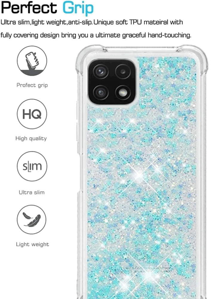 Husă compatibilă cu Samsung Galaxy A22 5G, HOUSON, husă din silicon cu nisip, lichid cu sclipici albastru transparent [5]