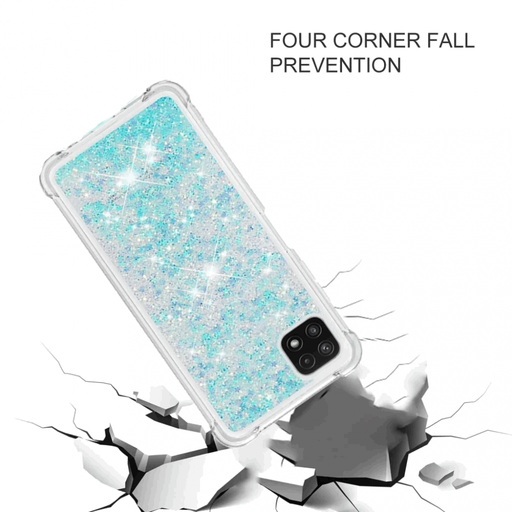 Husă compatibilă cu Samsung Galaxy A22 5G, HOUSON, husă din silicon cu nisip, lichid cu sclipici albastru transparent [3]