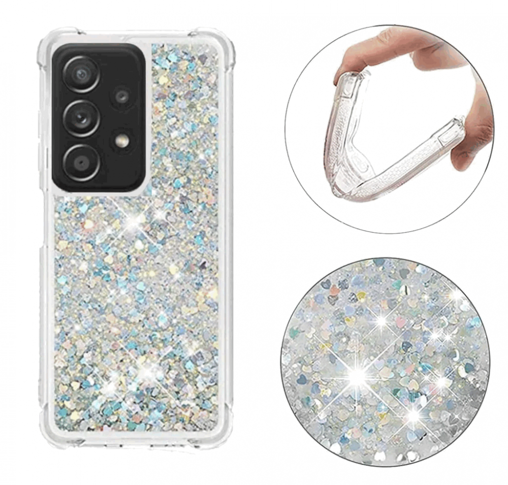 Husă compatibilă cu Samsung Galaxy A32 5G, HOUSON, transparentă din silicon cu nisip lichid sclipitor, argintiu [3]