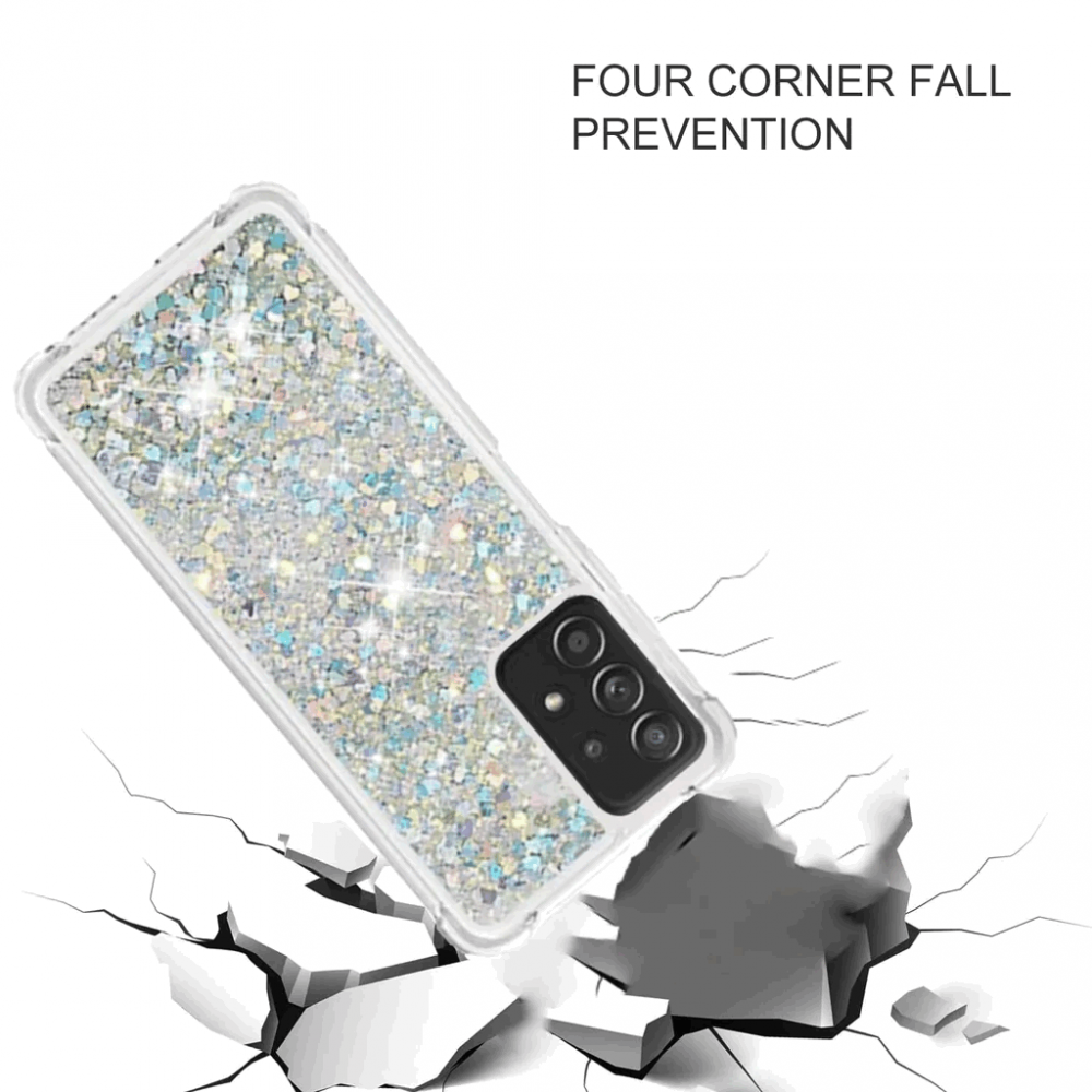 Husă compatibilă cu Samsung Galaxy A32 5G, HOUSON, transparentă din silicon cu nisip lichid sclipitor, argintiu [2]