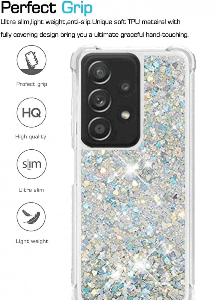 Husă compatibilă cu Samsung Galaxy A32 5G, HOUSON, transparentă din silicon cu nisip lichid sclipitor, argintiu [4]