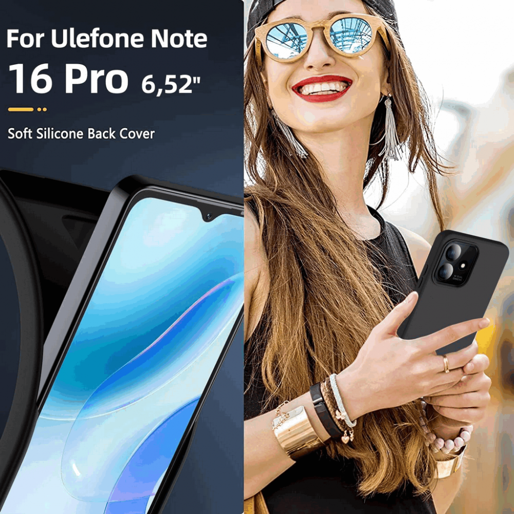 Husa compatibila cu Ulefone Note 16 Pro, cu snur detasabil, 2 sticle de protectie, Rezistenta la lovituri si zgaraieturi, Antisoc, Silicon TPU, Negru [4]
