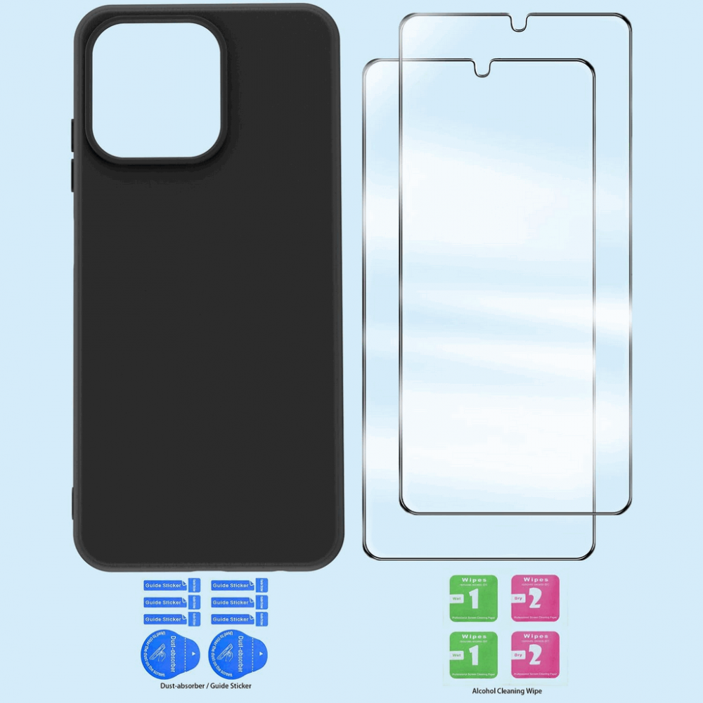 Husa compatibila cu Ulefone Note 16 Pro, cu snur detasabil, 2 sticle de protectie, Rezistenta la lovituri si zgaraieturi, Antisoc, Silicon TPU, Negru [2]