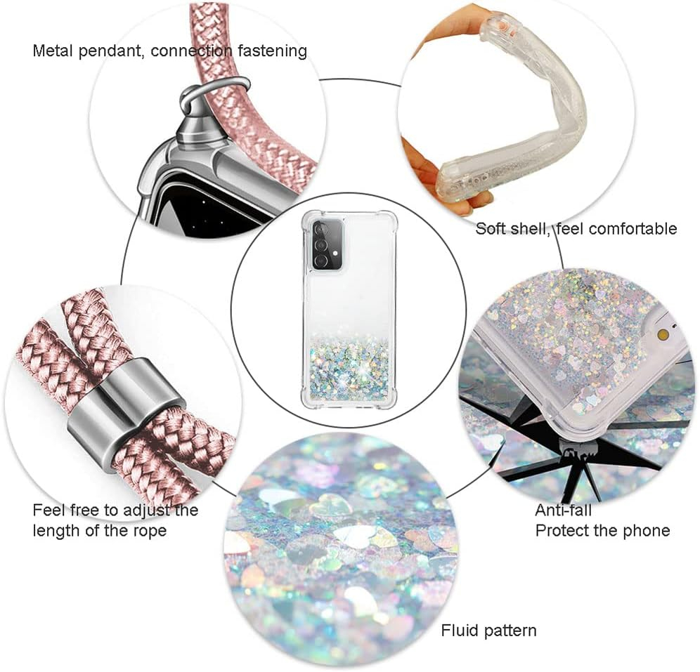 Husa cu lichid si sclipici 3D, Mkej, cu snur, pentru Samsung Galaxy A33 5G, Roz Auriu [3]