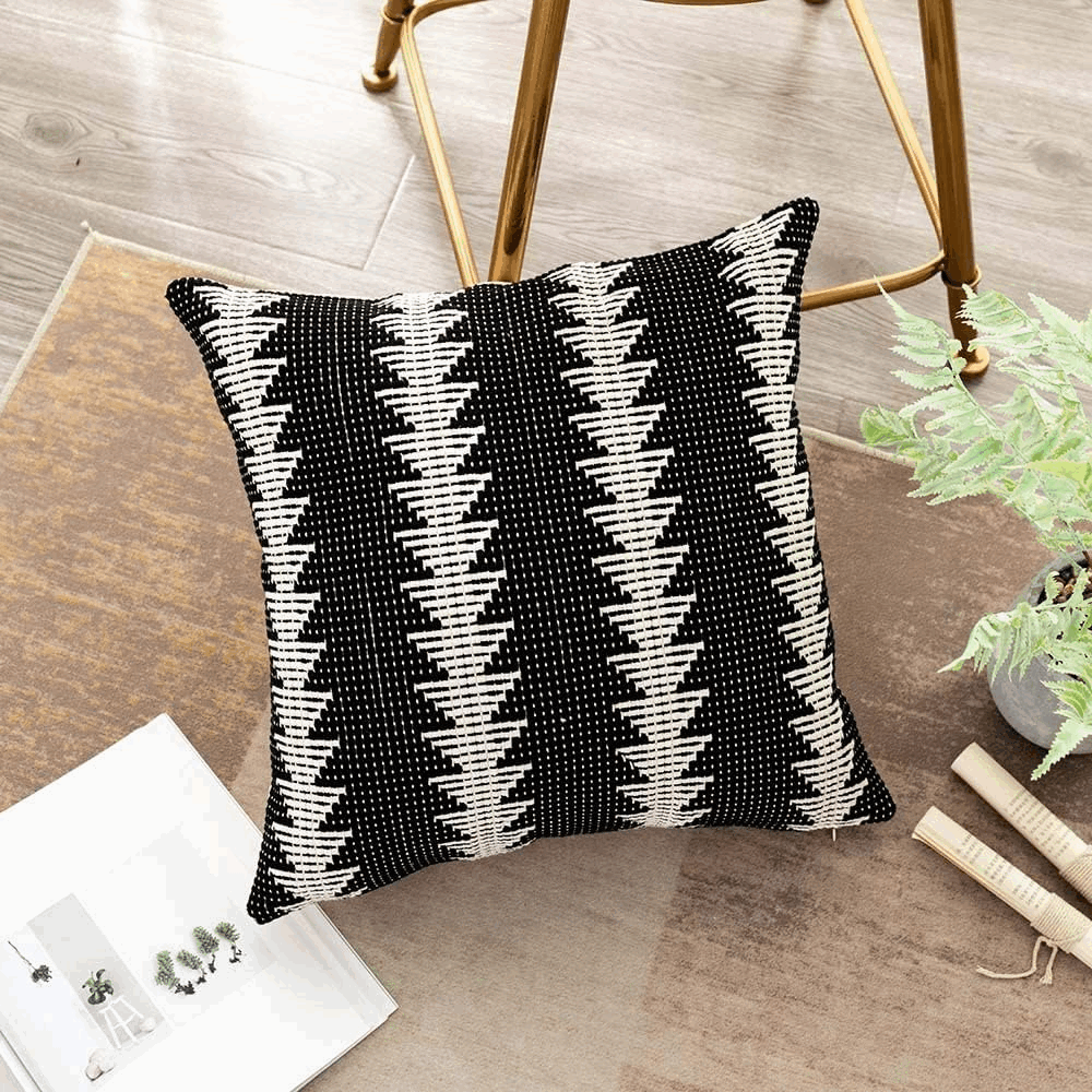 Husă de Pernă Lumbar Negru-Alb în Stil Rustic, 45 x 45 cm, PAGJ [4]