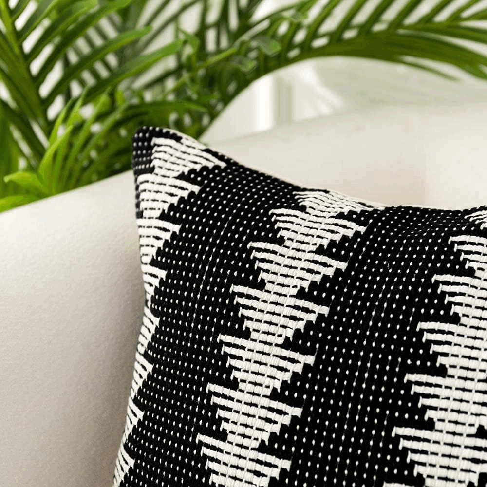 Husă de Pernă Lumbar Negru-Alb în Stil Rustic, 45 x 45 cm, PAGJ [2]