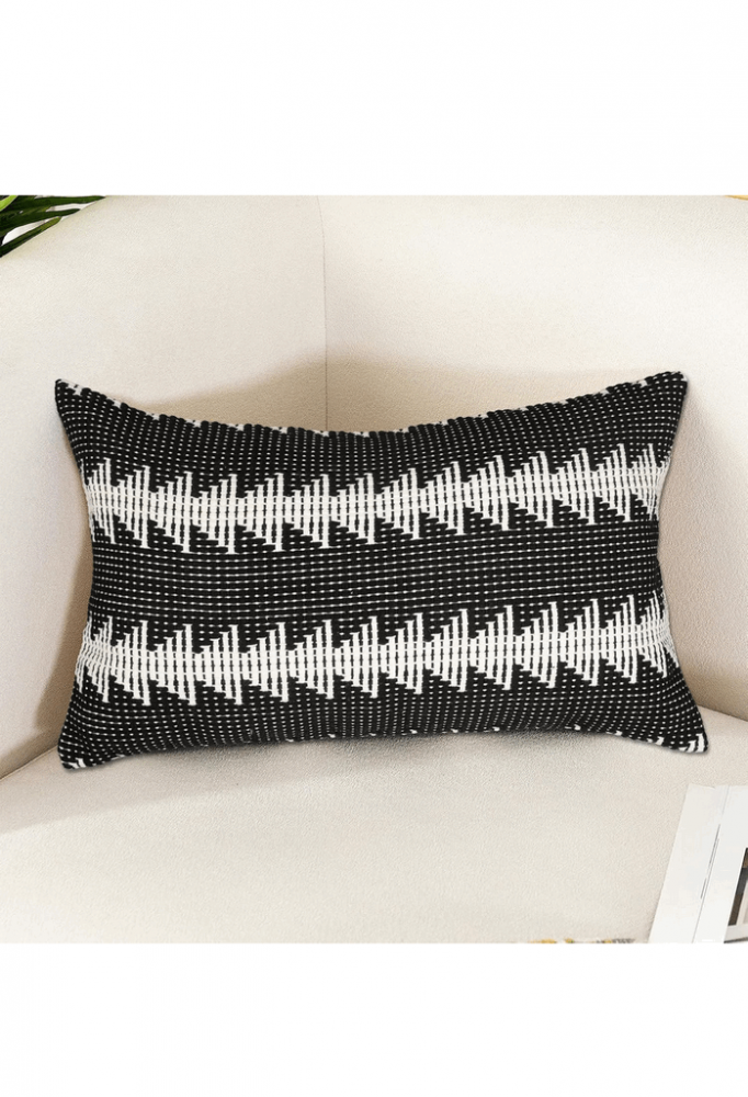 Husă de Pernă Lumbar Negru-Alb în Stil Rustic, 50 x 30 cm, P74J [1]