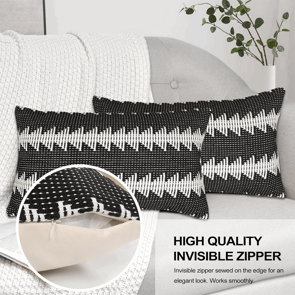 Husă de Pernă Lumbar Negru-Alb în Stil Rustic, 50 x 30 cm, P74J [4]