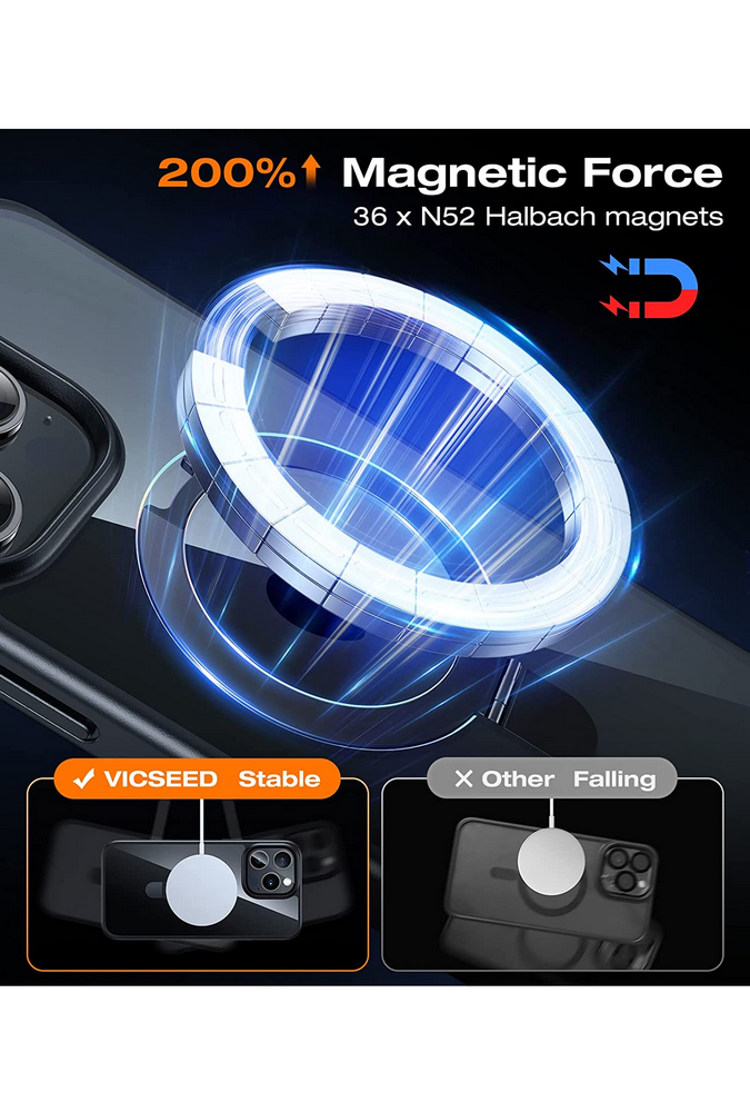 Husa de protectie MagSafe pentru iPhone 14 ProMax, transparent cu negru, VICSEED - QUBH [4]