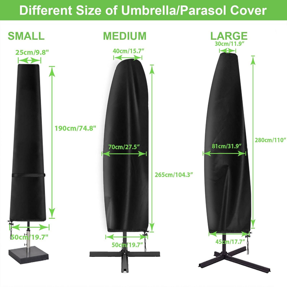 Husă de Protecție pentru Umbrelă de Terasă YuYo, Neagră, 265 x 50 x 70 x 40 cm, Rezistentă la Apă și UV, cu Fermuar și Tijă Telescopică [3]