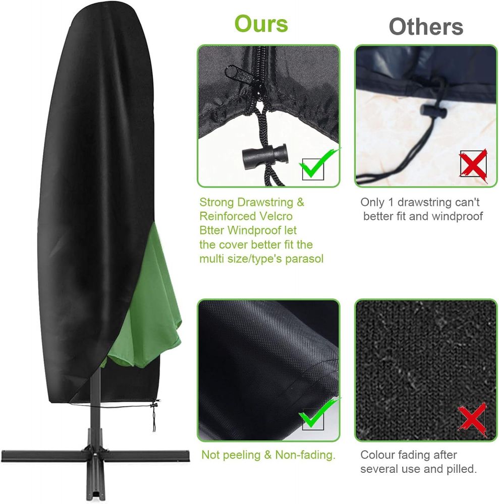 Husă de Protecție pentru Umbrelă de Terasă YuYo, Neagră, 265 x 50 x 70 x 40 cm, Rezistentă la Apă și UV, cu Fermuar și Tijă Telescopică [7]