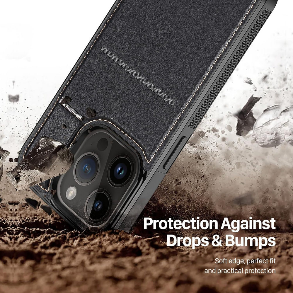 Husă din Piele pentru iPhone 13 Pro (6.1"), cu Suport, Sloturi Card și Protecție RFID, Compatibilă cu MagSafe, DUX DUCIS, Neagră [4]