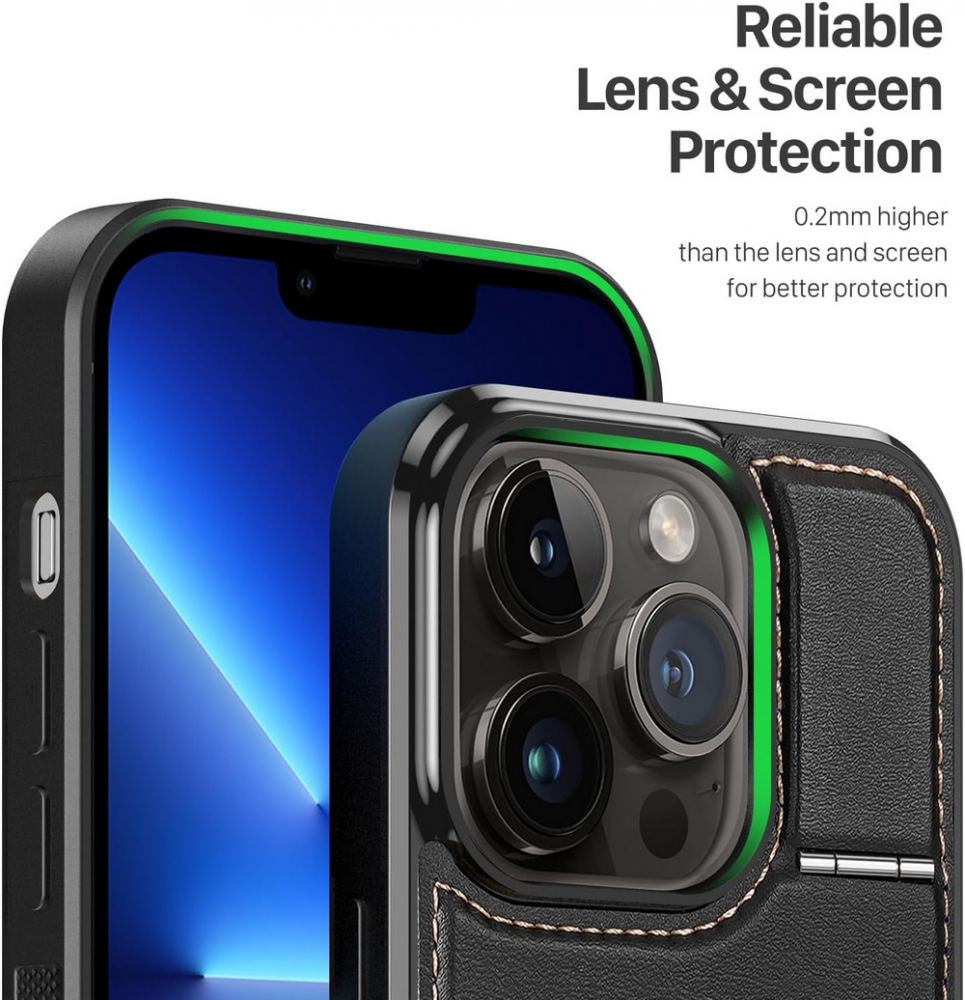 Husă din Piele pentru iPhone 13 Pro (6.1"), cu Suport, Sloturi Card și Protecție RFID, Compatibilă cu MagSafe, DUX DUCIS, Neagră [5]