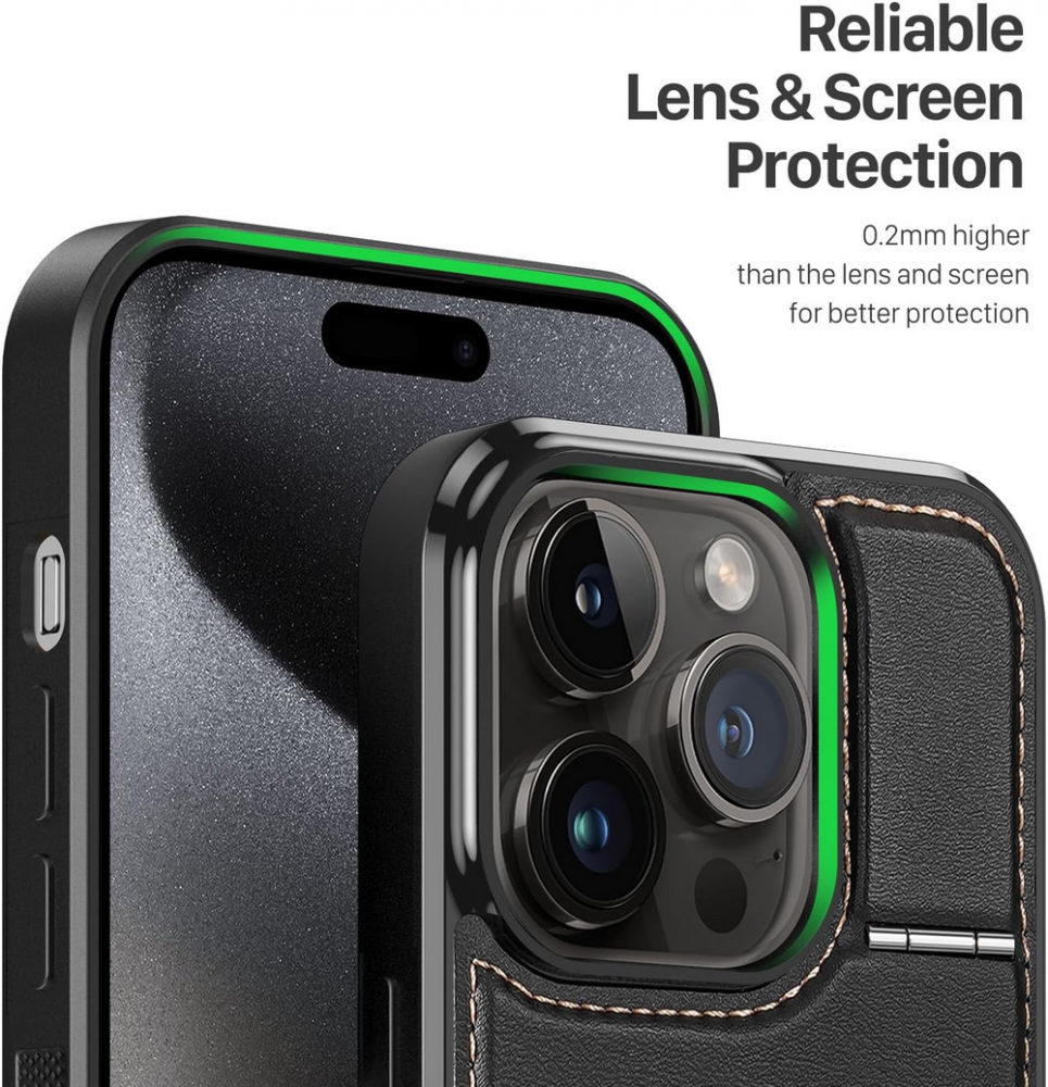 Husă din Piele pentru iPhone 15 Pro Max/Ultra (6.7"), cu Suport, Sloturi Card și Protecție RFID, Compatibilă cu MagSafe, DUX DUCIS, Neagră [5]