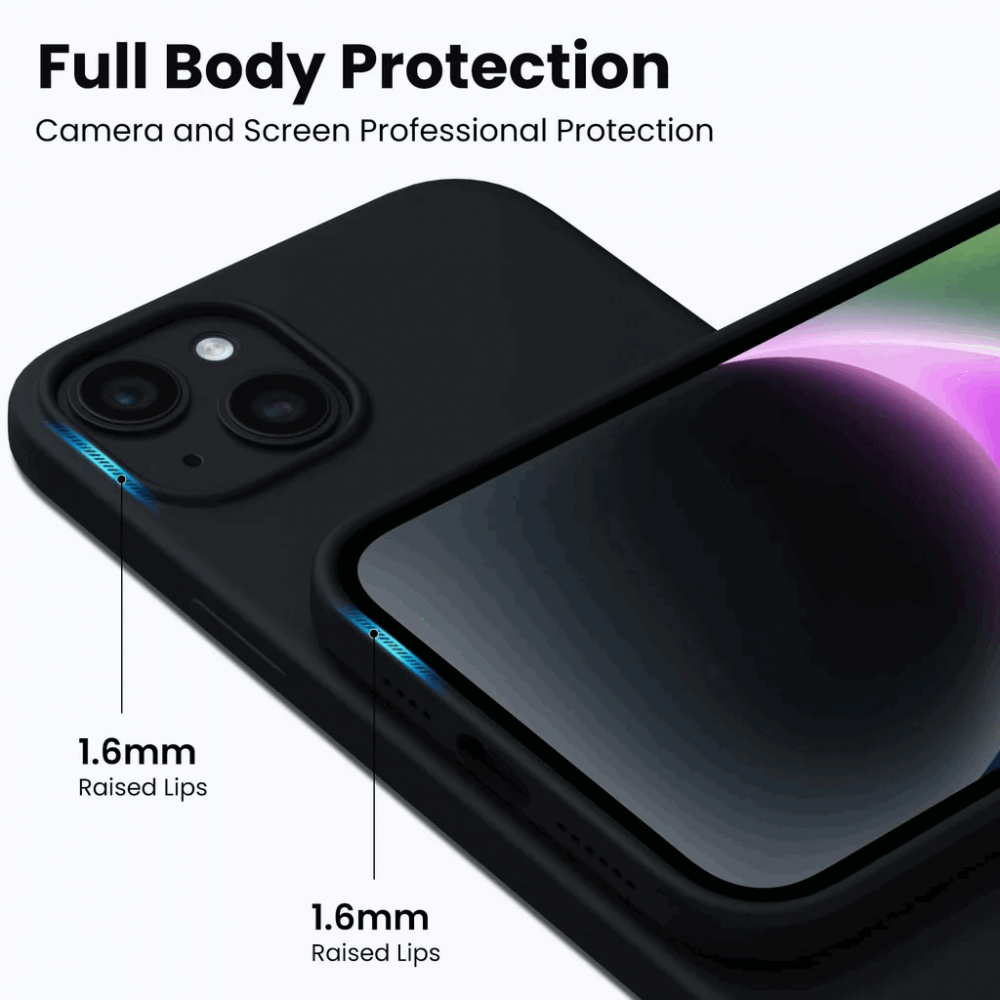 Husa din silicon ACRONIX pentru iPhone 14 Plus 6.7, silicon lichid premium, ultra-subtire rezistenta la socuri cu captuseala din microfibra, Negru [5]