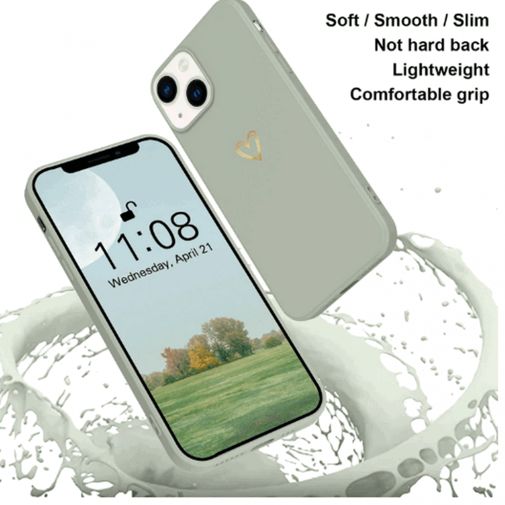 Husă din Silicon Mitetabo pentru iPhone 15, Cu Inimă Aurie Printată, Subțire, Rezistentă la Zgârieturi, Verde Cupru, 3805 [4]