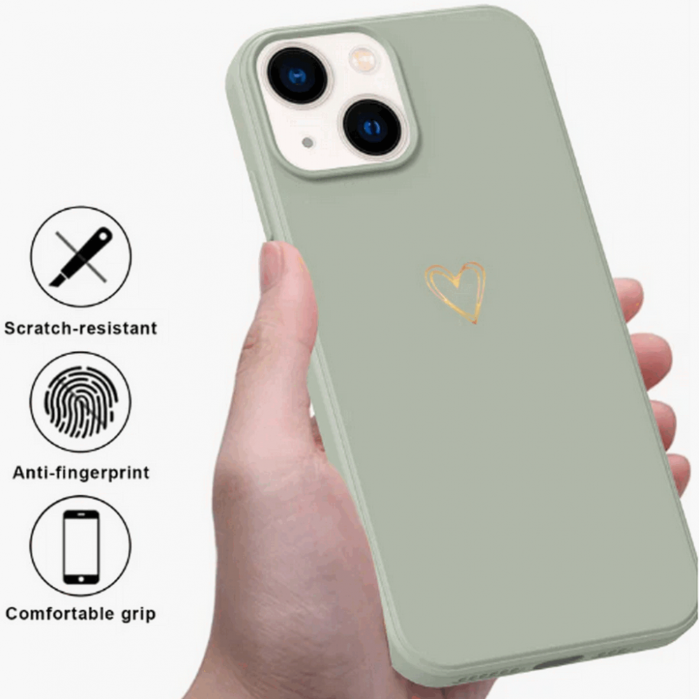 Husă din Silicon Mitetabo pentru iPhone 15, Cu Inimă Aurie Printată, Subțire, Rezistentă la Zgârieturi, Verde Cupru, 3805 [3]