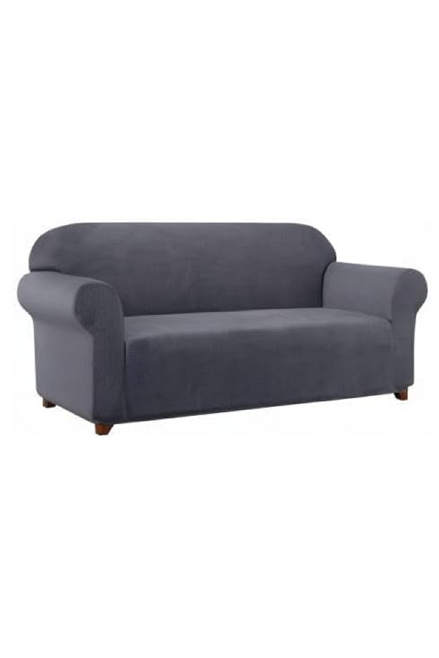 Husa elastica Subrtex pentru canapea, 2 locuri, Spandex, Lavabila la masina, Model reliefat, Gri, JLWB [7]