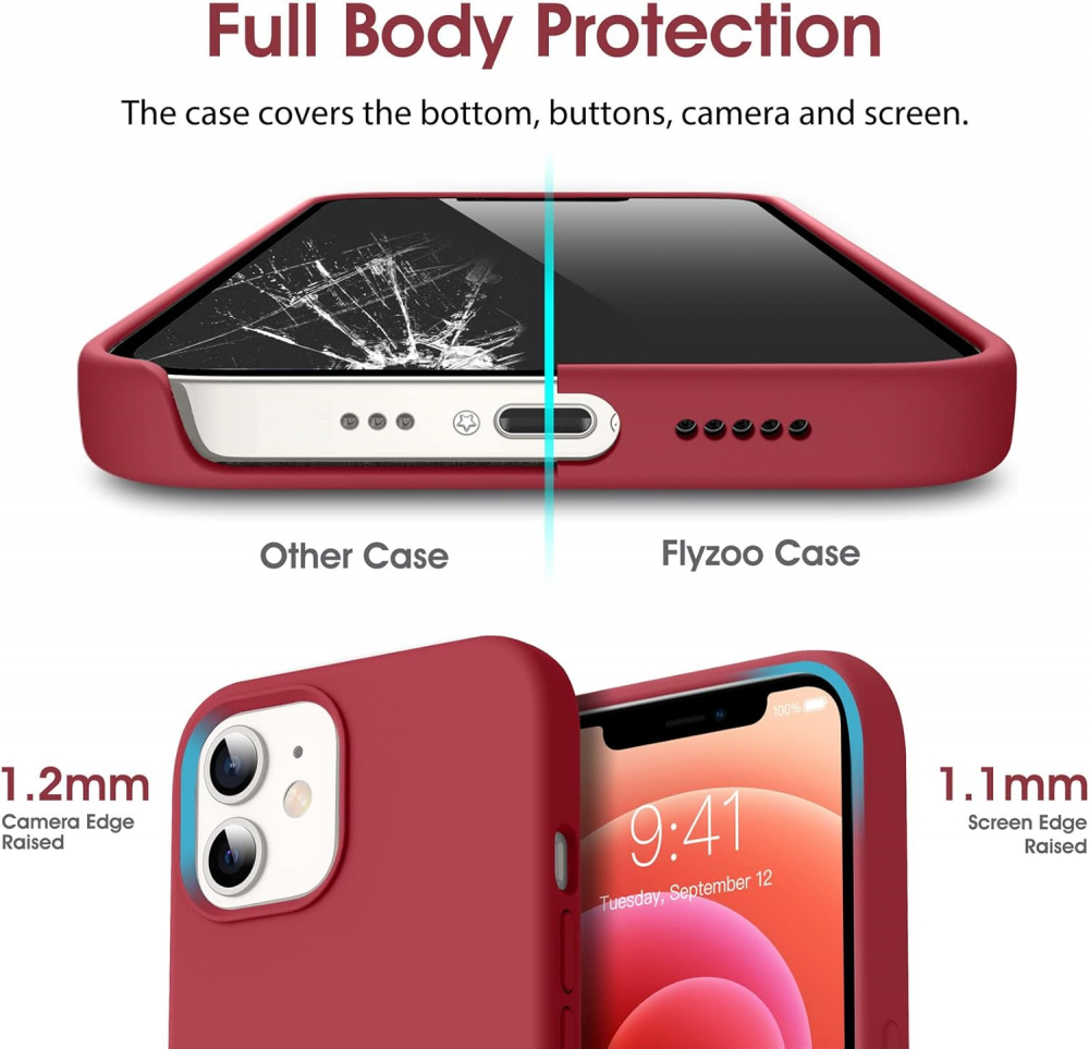 Husă Flyzoo din Silicon Lichid pentru iPhone 12 Mini 5.4, Anti-Amprentă, Rezistentă la Zgârieturi, Protecție Totală, Roșu [6]