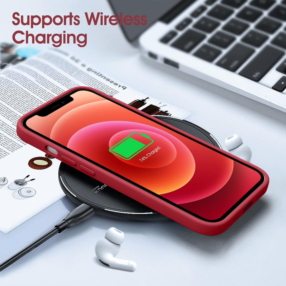 Husă Flyzoo din Silicon Lichid pentru iPhone 12 Mini 5.4, Anti-Amprentă, Rezistentă la Zgârieturi, Protecție Totală, Roșu [3]