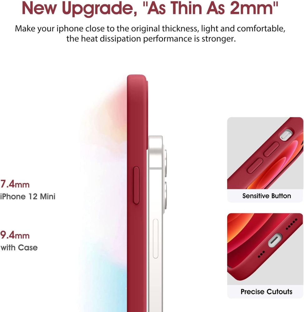 Husă Flyzoo din Silicon Lichid pentru iPhone 12 Mini 5.4, Anti-Amprentă, Rezistentă la Zgârieturi, Protecție Totală, Roșu [4]