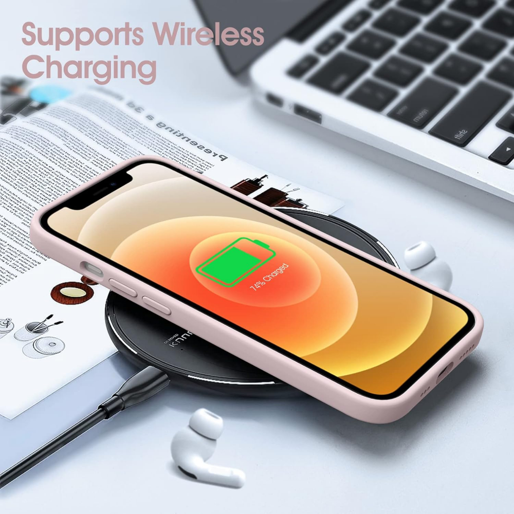 Husă Flyzoo din Silicon Lichid pentru iPhone 12 Mini 5.4, Rezistentă la Zgârieturi, Anti-Amprentă, Protecție Totală, Roz [5]