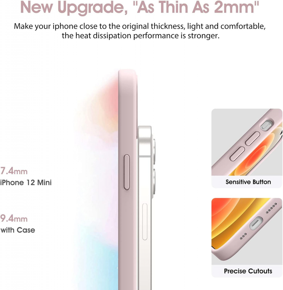 Husă Flyzoo din Silicon Lichid pentru iPhone 12 Mini 5.4, Rezistentă la Zgârieturi, Anti-Amprentă, Protecție Totală, Roz [3]