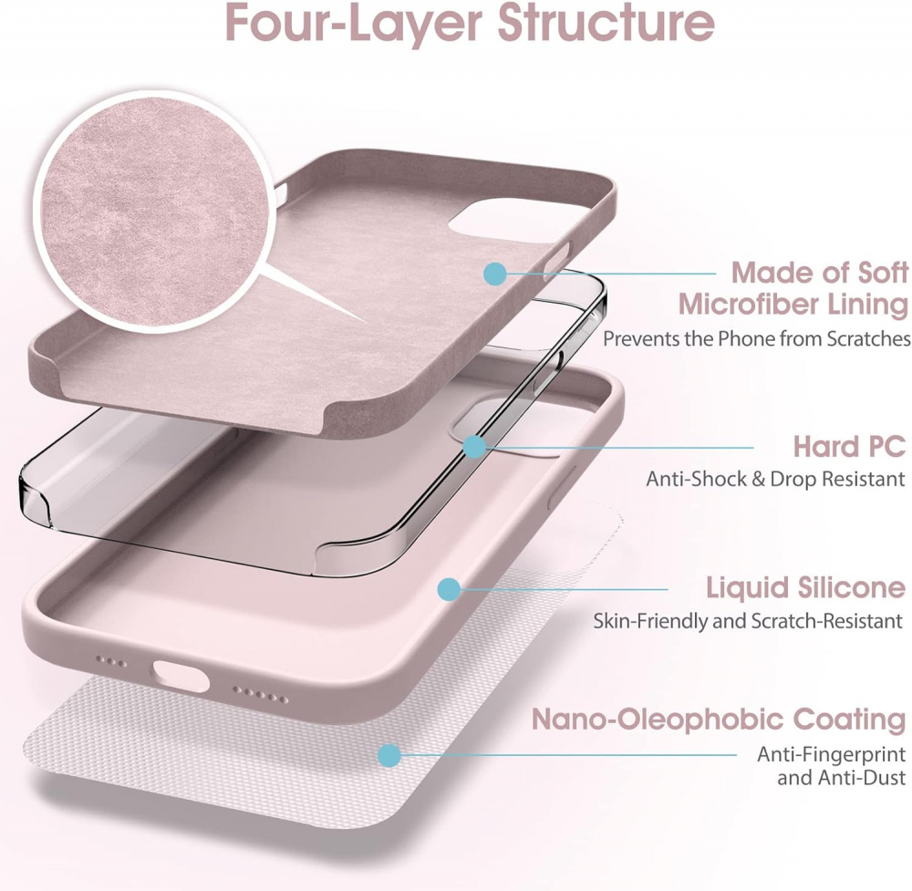 Husă Flyzoo din Silicon Lichid pentru iPhone 12 Mini 5.4, Rezistentă la Zgârieturi, Anti-Amprentă, Protecție Totală, Roz [4]