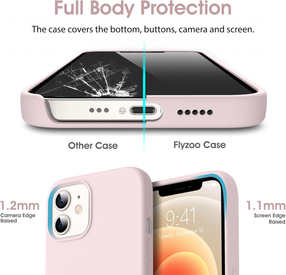 Husă Flyzoo din Silicon Lichid pentru iPhone 12 Mini 5.4, Rezistentă la Zgârieturi, Anti-Amprentă, Protecție Totală, Roz [7]