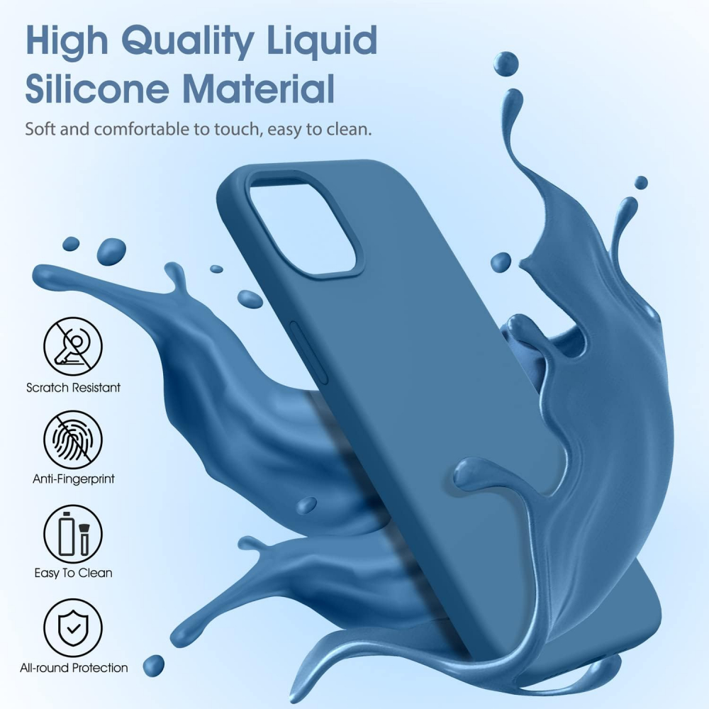Husă Flyzoo din Silicon Lichid pentru iPhone 14 Plus 6.7, Rezistentă la Zgârieturi, Anti-Amprentă, Protecție Integrală, Albastră [2]