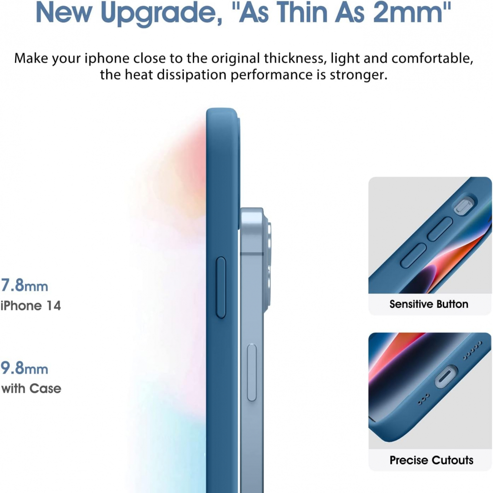 Husă Flyzoo din Silicon Lichid pentru iPhone 14 Plus 6.7, Rezistentă la Zgârieturi, Anti-Amprentă, Protecție Integrală, Albastră [4]