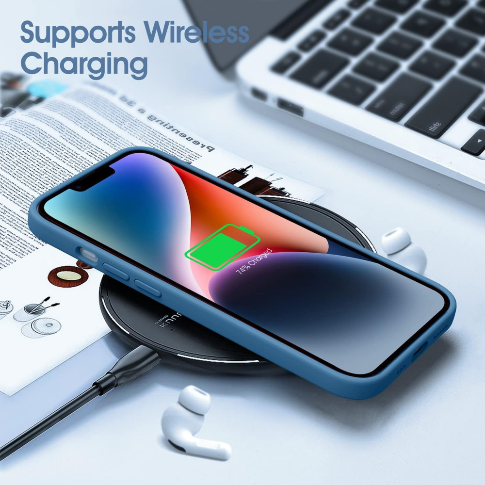 Husă Flyzoo din Silicon Lichid pentru iPhone 14 Plus 6.7, Rezistentă la Zgârieturi, Anti-Amprentă, Protecție Integrală, Albastră [7]