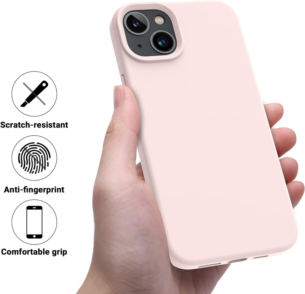 Husă Flyzoo din Silicon Lichid pentru iPhone 14 Plus 6.7, Rezistentă la Zgârieturi, Anti-Amprentă, Protecție Totală, Roz [4]