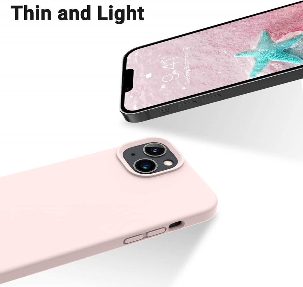 Husă Flyzoo din Silicon Lichid pentru iPhone 14 Plus 6.7, Rezistentă la Zgârieturi, Anti-Amprentă, Protecție Totală, Roz [2]