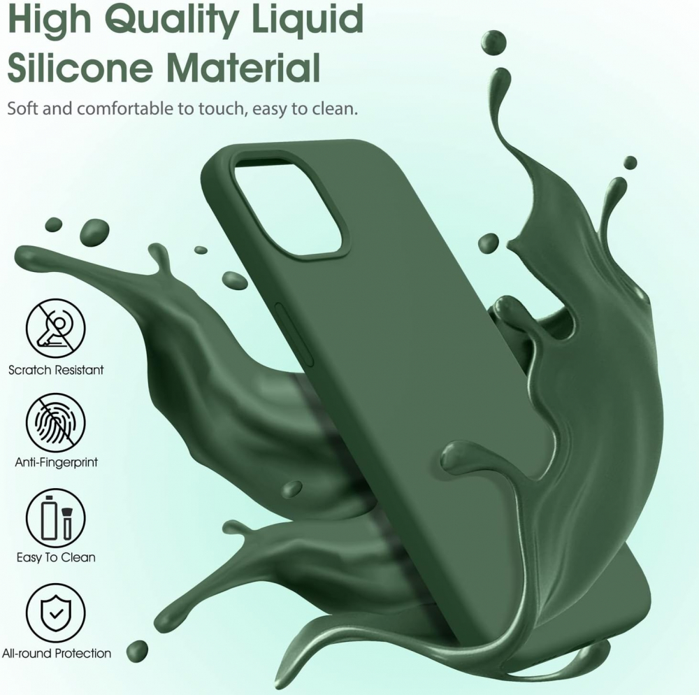 Husă Flyzoo din Silicon Lichid pentru iPhone 14 Plus 6.7, Rezistentă la Zgârieturi, Anti-Amprentă, Protecție Totală, Verde [7]