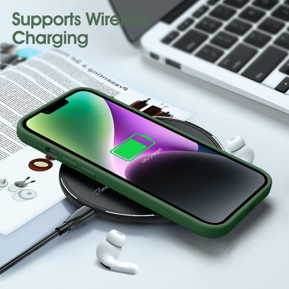 Husă Flyzoo din Silicon Lichid pentru iPhone 14 Plus 6.7, Rezistentă la Zgârieturi, Anti-Amprentă, Protecție Totală, Verde [4]