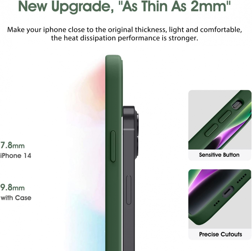 Husă Flyzoo din Silicon Lichid pentru iPhone 14 Plus 6.7, Rezistentă la Zgârieturi, Anti-Amprentă, Protecție Totală, Verde [3]
