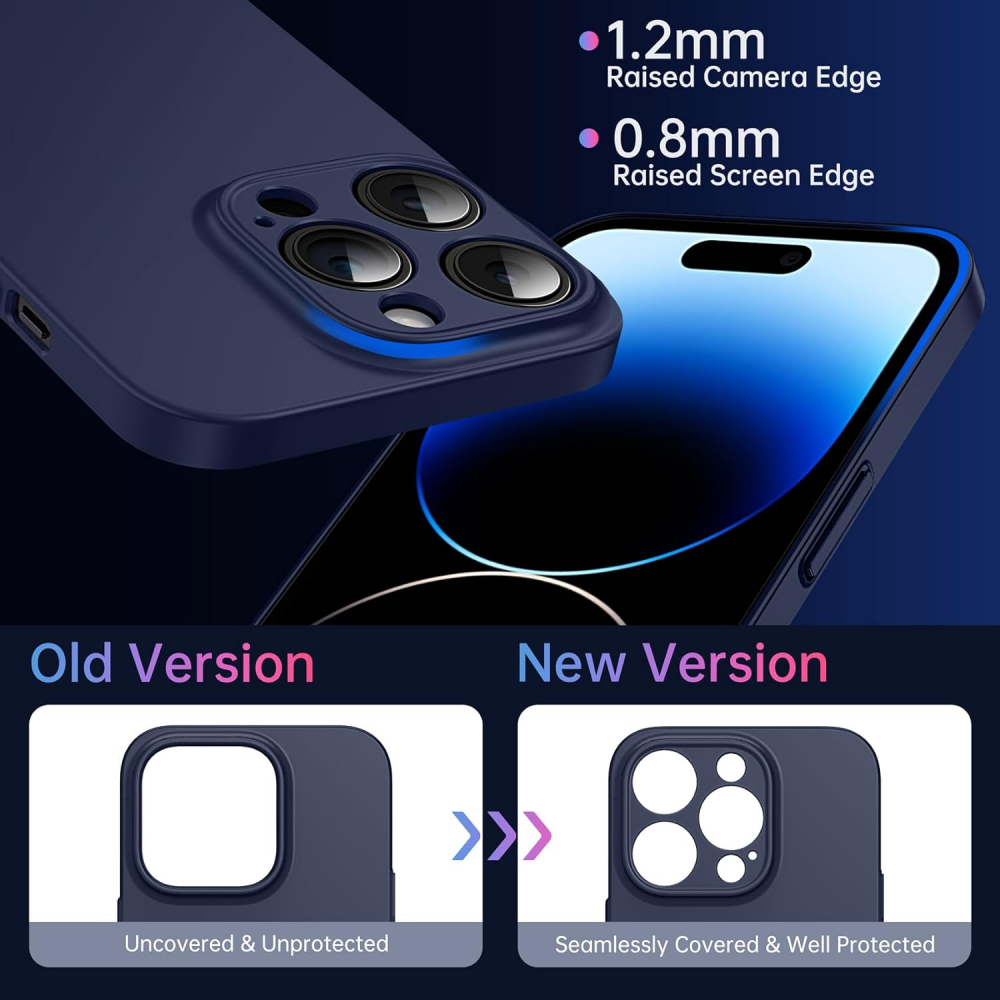 Husă Flyzoo din Silicon Lichid pentru iPhone 14 Pro 6.1, Anti-Amprentă, Rezistentă la Zgârieturi și Șocuri, Protecție Totală, Albastru Închis [6]