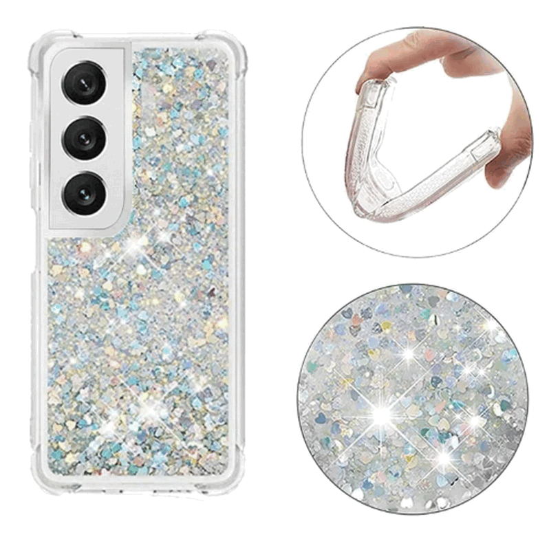 Husă HOUSON cu Sclipici Compatibilă cu Samsung Galaxy S21 Plus, Silicon Transparent cu Nisip Lichid Argintiu [3]