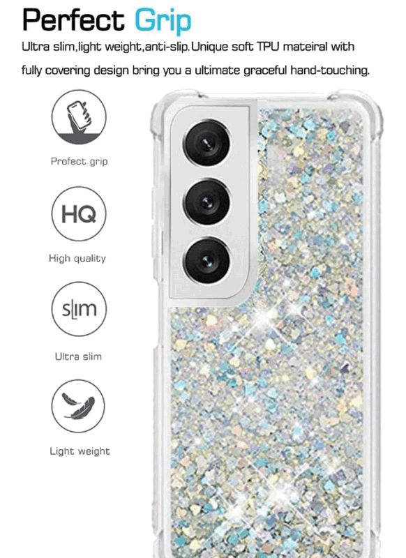 Husă HOUSON cu Sclipici Compatibilă cu Samsung Galaxy S21 Plus, Silicon Transparent cu Nisip Lichid Argintiu [2]