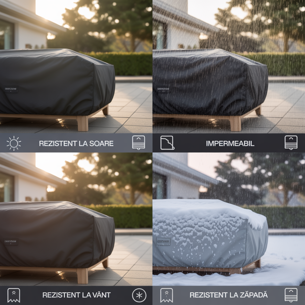 Husă Impermeabilă Neagră pentru Mobilier de Grădină, Dokon, 600D Oxford, Rezistentă la UV, Vânt și Apă [5]