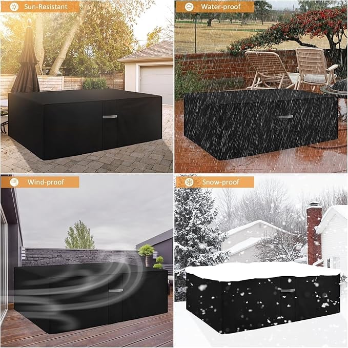 Husă Impermeabilă Neagră pentru Mobilier de Grădină, Dokon, 600D Oxford, Rezistentă la UV, Vânt și Apă [2]