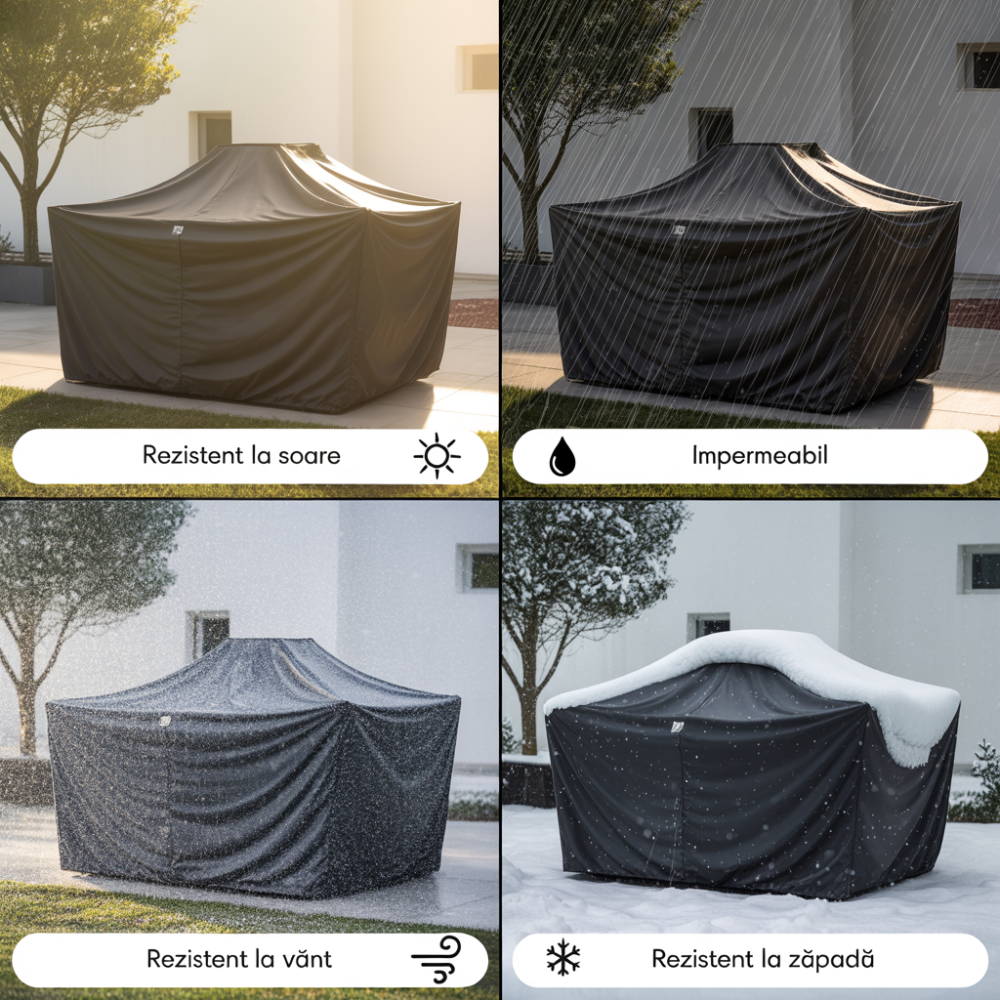 Husă Impermeabilă Neagră pentru Mobilier de Grădină, Dokon, 600D Oxford, Rezistentă la UV, Vânt și Apă [11]