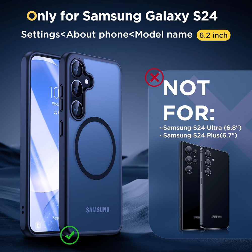 Husă Magnetică pentru Samsung Galaxy S24 (6.2"), Humixx, Protecție Anticădere 4.2 m, Compatibilă MagSafe, Slim, Mată, Rezistentă la Șocuri și Zgârieturi – Neagră [6]
