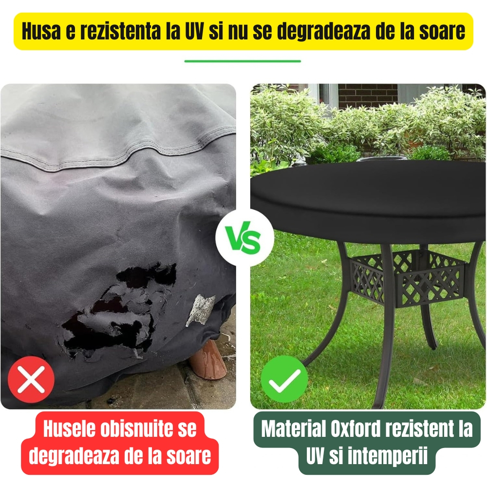 Husa masa rotunda, Φ124x10 cm, Impermeabila, Oxford 420D, anti-UV, rezistenta la ploi, zapada si praf, neagra [3]