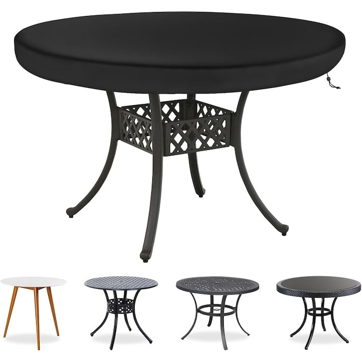 Husa masa rotunda, Φ114x10 cm, Impermeabila, Oxford 420D, anti-UV, rezistenta la ploi, zapada si praf, neagra [1]