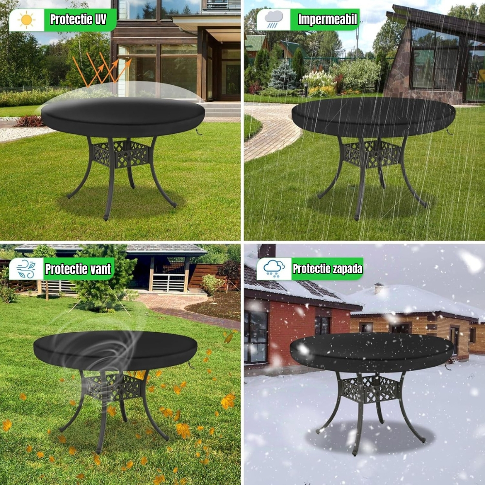 Husa masa rotunda, Φ106x10 cm, Impermeabila, Oxford 420D, anti-UV, rezistenta la ploi, zapada si praf, neagra [4]