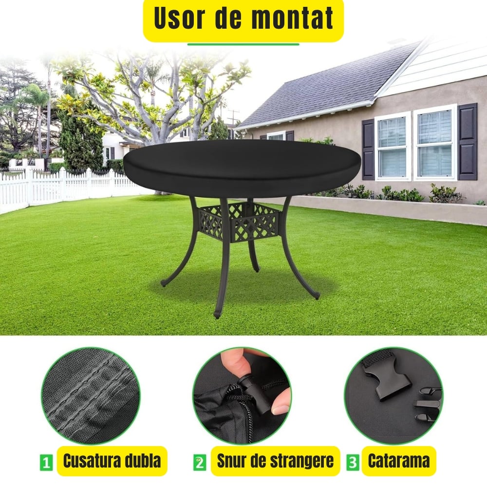 Husa masa rotunda, Φ114x10 cm, Impermeabila, Oxford 420D, anti-UV, rezistenta la ploi, zapada si praf, neagra [6]